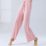 Buddha Stones Loose Modal Drawstring Wide Leg Pants For Yoga Dance Wide Leg Pants BS Pink 3XL(Waist 70cm/Hips 116.5cm/Length 104cm)