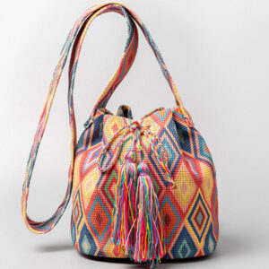 Buddha Stones Colorful Geometry Flowers Print Canvas Bucket Crossbody Bag Shoulder Bag Crossbody Bag BS Colorful Rhombus 23*16*23cm