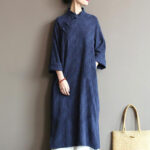 Buddha Stones Flower Jacquard Midi Dress Long Sleeve Cotton Linen Dress Wide Leg Pants With Pockets 42