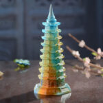 Buddha Stones Feng Shui Wenchang Tower Handmade Liuli Crystal Pagoda Art Piece Luck Home Office Decoration Decorations BS Large (16.5cm*7cm)