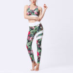 Buddha Stones 2Pcs Sunflower Flowers Leaves Print Top Pants Sports Fitness Yoga Women's Yoga Sets Women's Yoga Sets BS Green Red Flowers XL(Bust 82cm/Waist 72cm/Hips 87cm)