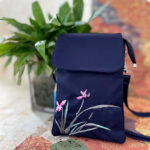 Buddha Stones Waterproof Handmade Embroidered Lotus Flowers Crossbody Bag Shoulder Bag Cellphone Bag Bag BS Blue  Flower Grass