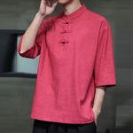 Buddha Stones Men's Chinese Frog-Button Tang Suit Half Sleeve Cotton Linen Shirt Men's Shirts BS 17