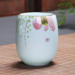 Buddha Stones Koi Fish Lotus Landscape Dandelion Peony Flower Ceramic Teacup Kung Fu Tea Cup Cup BS Pink Lotus 7.8cm*8.1cm*180ml