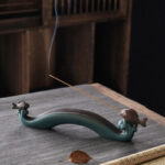 Buddha Stones Double Koi Fish Mountain Healing Ceramic Stick Incense Burner Decoration Incense Burner BS Double Koi Fish 29.8*4*6.5cm