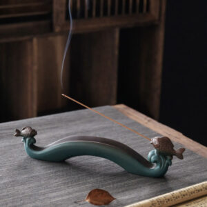 Buddha Stones Double Koi Fish Mountain Healing Ceramic Stick Incense Burner Decoration Incense Burner BS Double Koi Fish 29.8*4*6.5cm