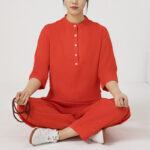 Buddha Stones 2Pcs Solid Color Three Quarter Shirt Top Pants Meditation Zen Tai Chi Cotton Linen Clothing Women's Set Women's Meditation Cloth BS 15