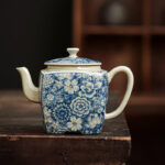 Buddha Stones Blue and White Porcelain Chinese Gongfu Tea Ceramic Kung Fu Teapot Cup Tea Filter Canister Teapot BS Teapot 12cm*9cm*175ml
