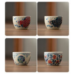 Buddha Stones Koi Fish Arowana Peony Sunflower Ceramic Teacup Kung Fu Tea Cup 60ml Cup BS 17