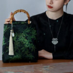 Buddha Stones Bamboo Leaves Butterfly Koi Fish Bamboo Handles Handbag Handbags BS 15