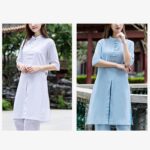 Buddha Stones 2Pcs Half Sleeve Shirt Top Pants Meditation Zen Tai Chi Linen Clothing Women's Set Women's Meditation Cloth BS 19