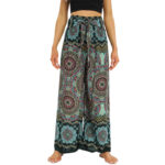 Buddha Stones Boho Mandala Print Lace-up Wide Leg Pants Women's Yoga Pants Women's Wide Leg Pants BS LightSeaGreen F(Fit for US2-12; UK/AU6-16; EU34-44)
