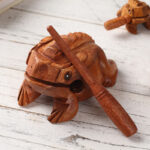 Buddha Stones Handcrafted FengShui Wealth Luck Frog Mini Wooden Croaking Frog Guiro Decoration Decorations BS 6