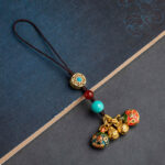 Buddha Stones Gold Swallowing Beast Family Luck Car Key Chain Phone Hanging Decoration Hanging Decoration BS A Family Of Five Brown Phone Hanging Decoration