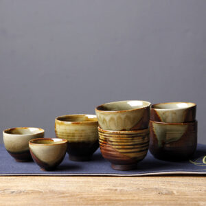Buddha Stones Vintage Brown Beige Kiln Change Ceramic Teacup Kung Fu Tea Cup Bowl Cup BS main