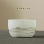 Buddha Stones Vintage Ink Painting Mountain White Porcelain Ceramic Gaiwan Sancai Teacup Kung Fu Tea Cup And Saucer With Lid Tea Utensil Teapot Cup BS Cup 8.2cm*4.8cm*160ml