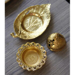 Buddha Stones Tibetan Gold Mini Leaf Coaster Meditation Incense Burner Incense Burner BS 6