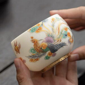 Buddha Stones Dragon Phoenix Auspicious Clouds Ceramic Teacup Kung Fu Tea Cup Cup BS Small 8.5cm*6.5cm*150ml