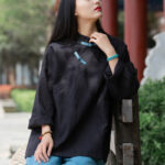 Buddha Stones Ramie Linen Loose Blouse Women Long Sleeve Shirt Chinese Hanfu Top Long Sleeve Shirt BS 12