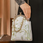 Buddha Stones Calla Embroidery Metal Handle Handbag Crossbody Bag Crossbody Bag&Handbags BS 1