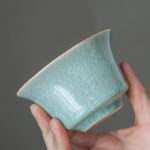 Buddha Stones Retro Green Ice Glaze Ceramic Gaiwan Sancai Teacup Kung Fu Tea Cup And Saucer With Lid Cup BS 2