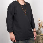 Buddha Stones Solid Color Three Quarter Sleeve Men's T-shirt Men's T-Shirts BS Black 4XL(Fit for US/UK/AU48; EU58)