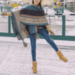 Buddha Stones Tibetan Shawl Blue Beige Red Wavy Pattern Winter Warm Tassel Scarf Tibetan Shawl BS 9