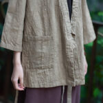 Buddha Stones Hanfu Design Three Quarter Sleeve Ramie Linen Coat Open Front Top Jacket Coat BS 12