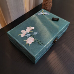 Buddha Stones Flowers Dragonfly Jewelry Box Organizer Single Layer Jewelry Storage Box Flannel Box Jewelry Box BS Dark Green 28cm*19cm*6.5cm