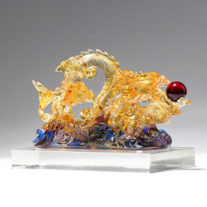 Buddha Stones Handmade Dragon Liuli Crystal Art Piece Protection Strength Home Office Decoration Decorations BS 26*9.5*14cm/10.24*3.74*5.51Inch