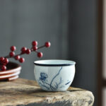 Buddha Stones Koi Fish Lotus Flower Leaf Mountains Tree Ceramic Teacup Kung Fu Tea Cup 130ml Cup BS Koi Fish Lotus Pod 7.7cm*5.1cm*130ml
