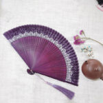 Buddha Stones Simple Hollow Engraved Handheld Bamboo Folding Fan Folding Fan BS Purple 22cm