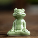 Buddha Stones Mini Small Meditation Lotus Resting Frog Ceramic Wealth Luck Home Tea Pet Figurine Decoration Decorations BS Meditation Little Frog 4.6*2.7*5.7cm