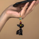 Buddha Stones Green Sandalwood Ebony Wood Mini Deer Positive Peace Buckle Key Chain Phone Hanging Decoration Key Chain BS Ebony Wood Phone Hanging Decoration Yellow Eyes