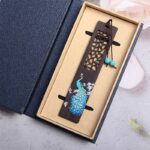 Buddha Stones Blue Peacock Ebony Wood Bookmarks With Gift Box Bookmarks BS 1