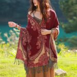 Buddha Stones Tibetan Vine Leaves Pattern Design Shawl Cozy Travel Scarf Wrap Tibetan Shawl BS Red Beige