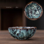 Buddha Stones Peach Blossom Pattern Ceramic Teacup Flower Tea Cups Cup BS SteelBlue