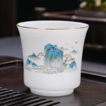 Buddha Stones Mountains Rivers Tree Ceramic Teacup Kung Fu Tea Cup 120ml Cup BS Blue Mountains Rivers 6.8cm*6.5cm*120ml