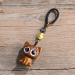 Buddha Stones Green Sandalwood Lucky Cat Koi Fish Cure Key Chain Phone Hanging Decoration Key Chain BS Green Sandalwood Cat Key Chain
