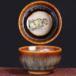 Buddha Stones 12 Chinese Zodiac Pattern Ceramic Teacup Kung Fu Jian Chinese Zhan Tea Cup 73ml Jian Zhan Tea Cup BS Ox 6.8cm*3.6cm*73ml