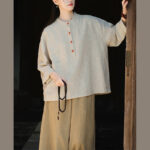Buddha Stones Solid Color Loose Button Blouse Long Sleeve Shirt Top Long Sleeve Shirt BS 18