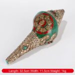 Buddha Stones Tibetan Handmade Engraved Shankha Double Dorje Buddha Conch Shell Wealth Positive Decoration Decorations BS Eight Auspicious Symbols Sakyamuni 32.5*11.5cm