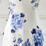 Buddha Stones Blue And White Porcelain Color Peony Flower Pattern Cheongsam Dress Women's Qipao Dress Cheongsam Dresses BS 4