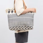 Buddha Stones Large Capacity Boho Geometry Print Tassel Canvas Tote Shoulder Bag Shoulder Bag BS 12