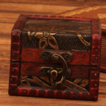 Buddha Stones Retro Small Square Wood Jewelry Box Lotus Grass Flower Grape Copper Coin Daffodil Jewelry Storage Box Jewelry Box BS 10