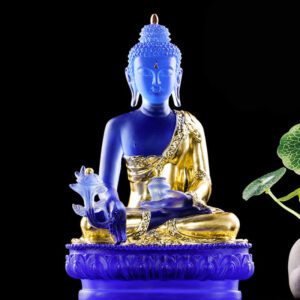 Buddha Stones Medicine Buddha Handmade Liuli Crystal Art Piece Compassion Statue Home Office Offering Decoration Decorations BS main