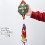 Buddha Stones Tibetan Handmade Shankha Om Mani Padme Hum Buddha Avalokitesvara Turquoise Conch Shell Positive Decoration Decorations BS Lotus-Buddha 23*13cm
