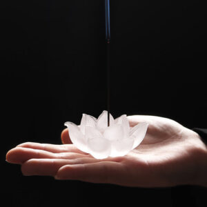 Buddha Stones Mini Lotus Liuli Crystal Healing Meditation Stick Incense Burner Decorations BS White Lotus 6.5*3cm