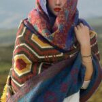 Buddha Stones Tibetan Shawl Brown Blue Red Geometric Shapes Pattern Winter Cozy Travel Scarf Wrap Tibetan Shawl BS 11