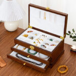 Buddha Stones Retro Wooden Jewelry Box Three-Layer Jewelry Storage Box Jewelry Box BS 15